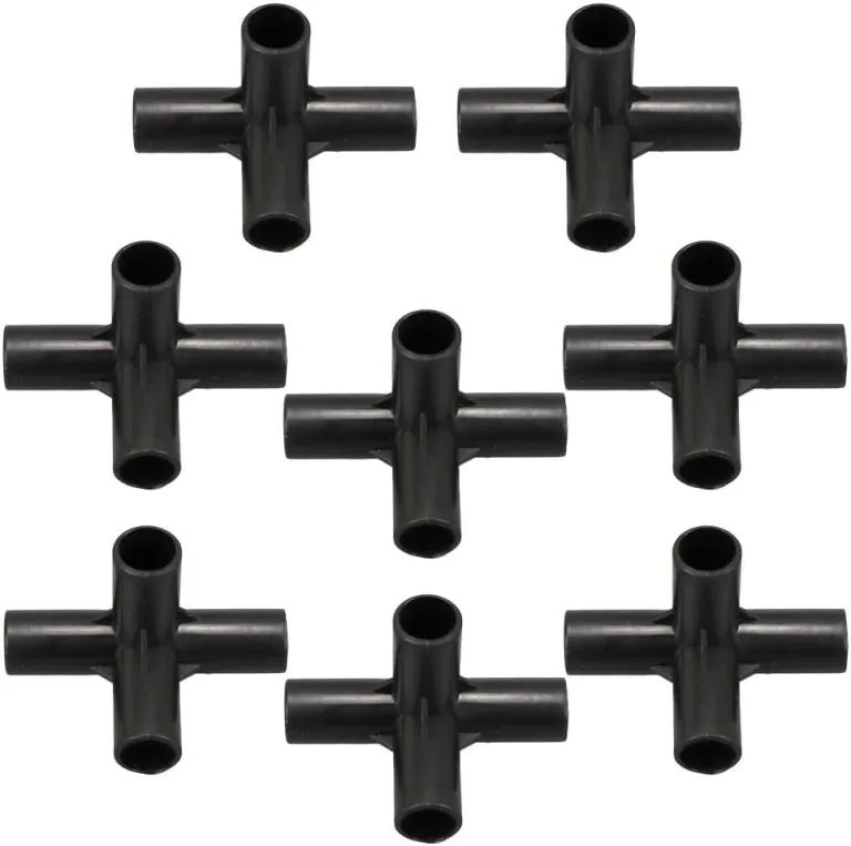 8 Stück Halterung Verbinder Kunststoff Fitting Schwarz 4-Wege-PVC-Rohrverschraubungen Verbinder für DIY Pflanzenunterstützung Gewächshaus Rahmen Blumenständer (12 mm) – Bild 2