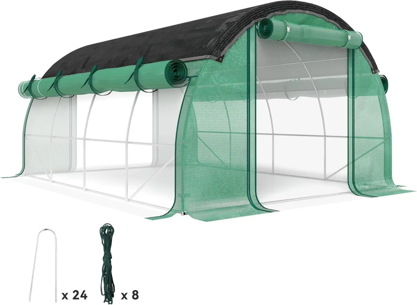 Outsunny Gewächshaus 4 x 3 x 2 m Foliengewächshaus mit 8 Fenster, Rolltüren, Aufrollbar Seitenwänden, UV-beständiger Folientunnel, Winterfest Tomatenhaus mit Erdanker, Grün - Bild 1