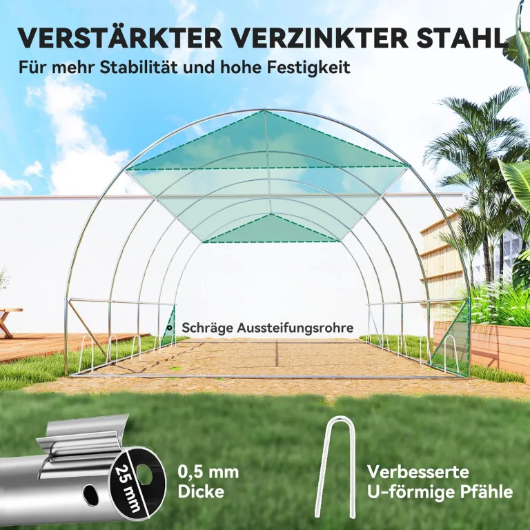 Outsunny Gewächshaus 4 x 3 x 2 m Foliengewächshaus mit 8 Fenster, Rolltüren, Aufrollbar Seitenwänden, UV-beständiger Folientunnel, Winterfest Tomatenhaus mit Erdanker, Grün – Bild 6