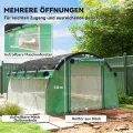 Outsunny Gewächshaus 4 x 3 x 2 m Foliengewächshaus mit 8 Fenster, Rolltüren, Aufrollbar Seitenwänden, UV-beständiger Folientunnel, Winterfest Tomatenhaus mit Erdanker, Grün - Thumbnail 4