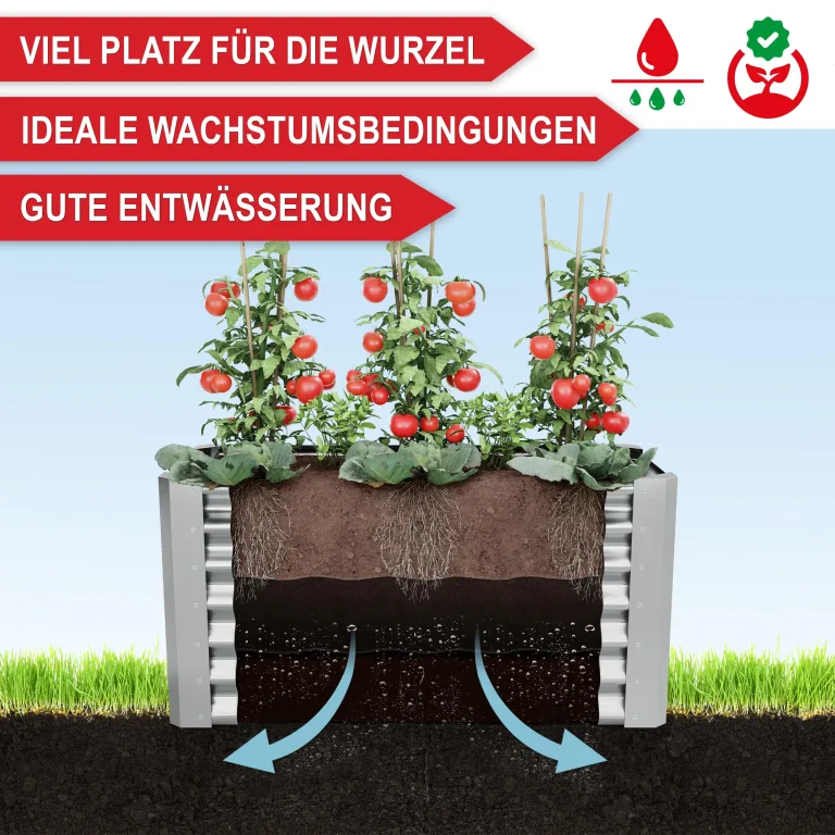 Onbest Metall Hochbeet - XXL Gemüsebeet/Kräutergarten aus Stahl - stabil, wetterfest & pflegeleicht - Hochbeete-Kit - Ideal für Kräuter aus dem Garten, Terrasse/Balkon (Silber, 120x60x60cm) – Bild 4