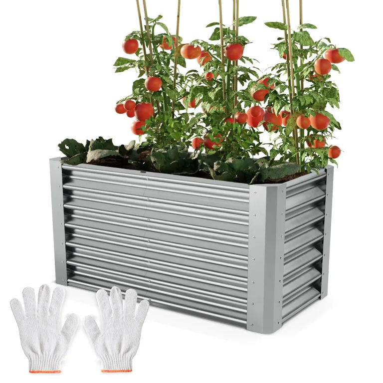Onbest Metall Hochbeet - XXL Gemüsebeet/Kräutergarten aus Stahl - stabil, wetterfest & pflegeleicht - Hochbeete-Kit - Ideal für Kräuter aus dem Garten, Terrasse/Balkon (Silber, 120x60x60cm) – Bild 6