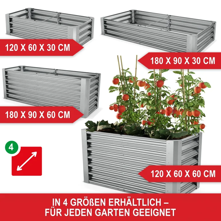 Onbest Metall Hochbeet - XXL Gemüsebeet/Kräutergarten aus Stahl - stabil, wetterfest & pflegeleicht - Hochbeete-Kit - Ideal für Kräuter aus dem Garten, Terrasse/Balkon (Silber, 120x60x60cm) – Bild 7