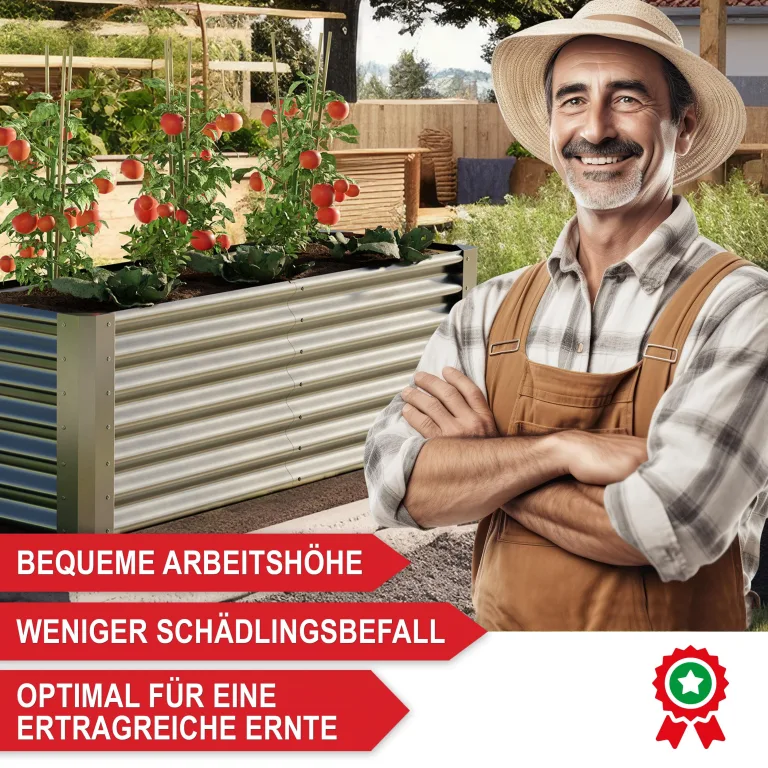 Onbest Metall Hochbeet - XXL Gemüsebeet/Kräutergarten aus Stahl - stabil, wetterfest & pflegeleicht - Hochbeete-Kit - Ideal für Kräuter aus dem Garten, Terrasse/Balkon (Silber, 120x60x60cm) – Bild 8