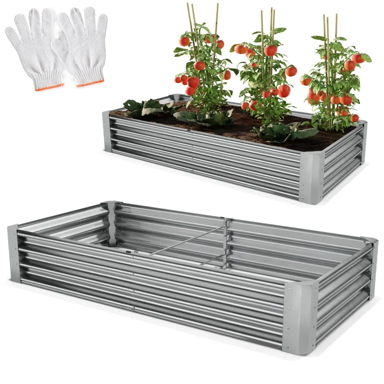 Onbest Metall Hochbeet - XXL Gemüsebeet/Kräutergarten aus Stahl - stabil, wetterfest & pflegeleicht - Hochbeete-Kit - Ideal für Kräuter aus dem Garten, Terrasse/Balkon (Silber, 120x60x60cm) – Bild 9