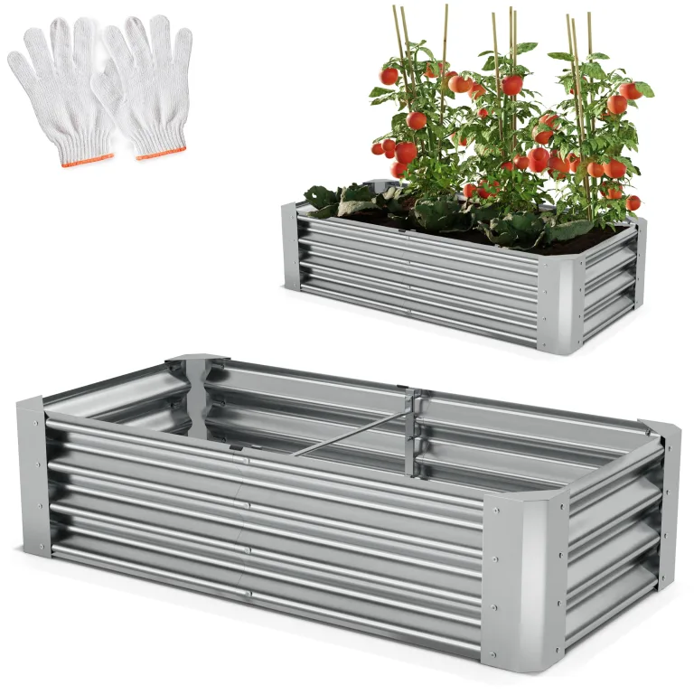 Onbest Metall Hochbeet - XXL Gemüsebeet/Kräutergarten aus Stahl - stabil, wetterfest & pflegeleicht - Hochbeete-Kit - Ideal für Kräuter aus dem Garten, Terrasse/Balkon (Silber, 120x60x60cm) – Bild 10
