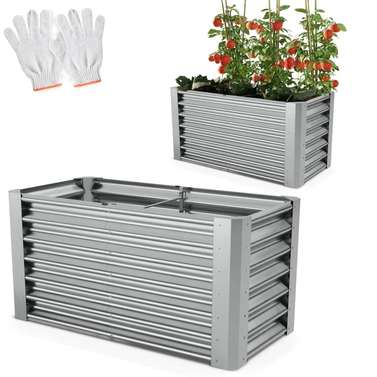 Onbest Metall Hochbeet - XXL Gemüsebeet/Kräutergarten aus Stahl - stabil, wetterfest & pflegeleicht - Hochbeete-Kit - Ideal für Kräuter aus dem Garten, Terrasse/Balkon (Silber, 120x60x60cm) – Bild 1
