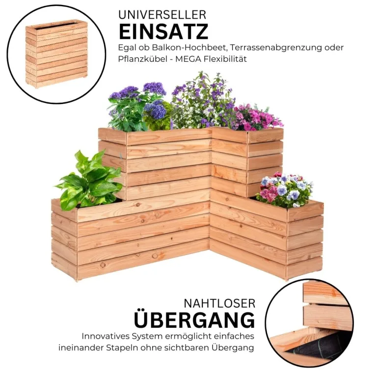 Mega Holz Pflanzkübel MODULO 120x30x39 cm (BxTxH) - wetterfester Blumenkasten aus heimischen Lärchenholz - Blumenkübel aus witterungsbeständiger Lärche für Garten, Terrasse und Balkon, Modular, Holz – Bild 4