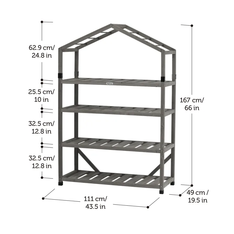 VegTrug® Gewächshaus - Foliengewächshaus mit 4 Ebenen & FSC-Holzrahmen -Anzuchthaus für Garten, Balkon & Terrasse - Pflanzregal mit PE-Abdeckung & Reißverschluss - Grey Wash 111x49x168 cm – Bild 5