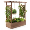 COSTWAY Blumenkasten mit Rankgitter & hängendem Dach, Pflanzkasten mit Rankhilfe, Hochbeet für Kletterpflanzen & hängende Körbe, für Garten Hof Terrasse, Pflanzkübel Holz, ‎110x44x113,5cm, Braun - Thumbnail 1