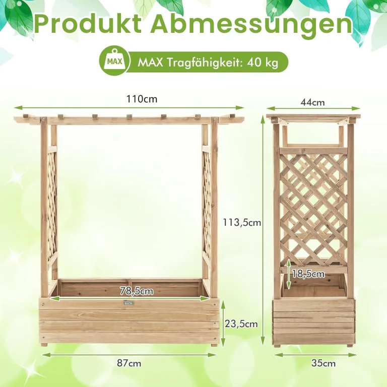 COSTWAY Hochbeet mit Rankgitter & hängendem Dach, Pflanzkasten mit Rankhilfe, Blumenkasten für Kletterpflanzen & hängende Körbe, für Garten Hof Terrasse, Pflanzgefäß aus Holz, Natur – Bild 6