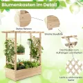 COSTWAY Hochbeet mit Rankgitter & hängendem Dach, Pflanzkasten mit Rankhilfe, Blumenkasten für Kletterpflanzen & hängende Körbe, für Garten Hof Terrasse, Pflanzgefäß aus Holz, Natur - Thumbnail 4