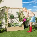 COSTWAY Hochbeet mit Rankgitter & hängendem Dach, Pflanzkasten mit Rankhilfe, Blumenkasten für Kletterpflanzen & hängende Körbe, für Garten Hof Terrasse, Pflanzgefäß aus Holz, Natur - Thumbnail 8