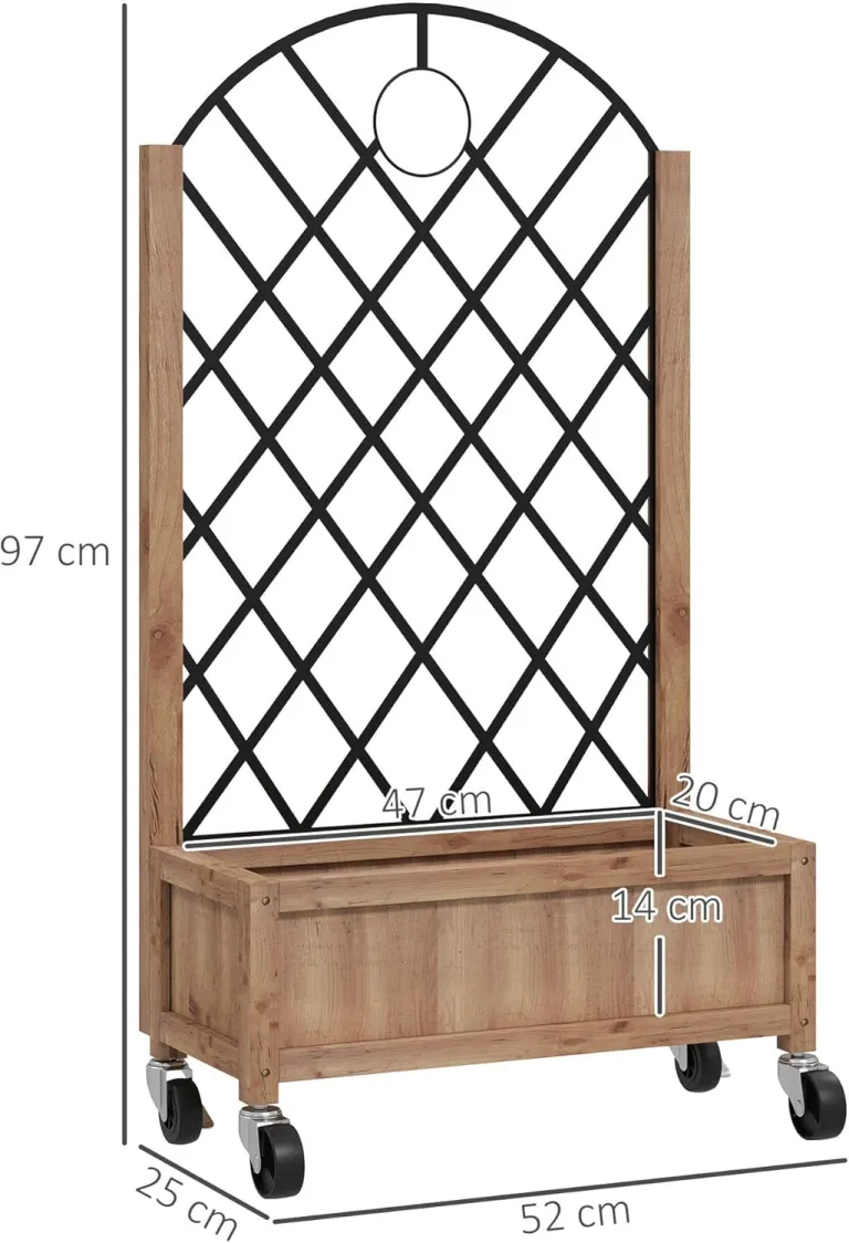Outsunny Hochbeet mit Metall Rankgitter, Holz Erhöhter Pflanzkasten mit Rollen und Drainagelöchern, Outdoor Hochbeet für Kletterpflanzen, Obst, Gemüse, Blumen, Braun – Bild 7