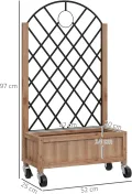 Outsunny Hochbeet mit Metall Rankgitter, Holz Erhöhter Pflanzkasten mit Rollen und Drainagelöchern, Outdoor Hochbeet für Kletterpflanzen, Obst, Gemüse, Blumen, Braun - Thumbnail 7