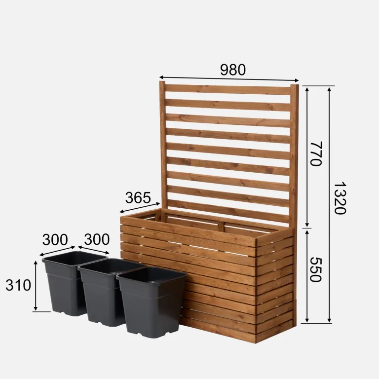 Pflanzkübel mit Rankgitter Spalier mit Pflanzkasten Blumenkasten aus Holz für Garten Balkon Terrasse Hochbeet mit 18L Kunststoff-Pflanzeneinsatz (horizontal-braun, 98x36x55 H130) – Bild 4