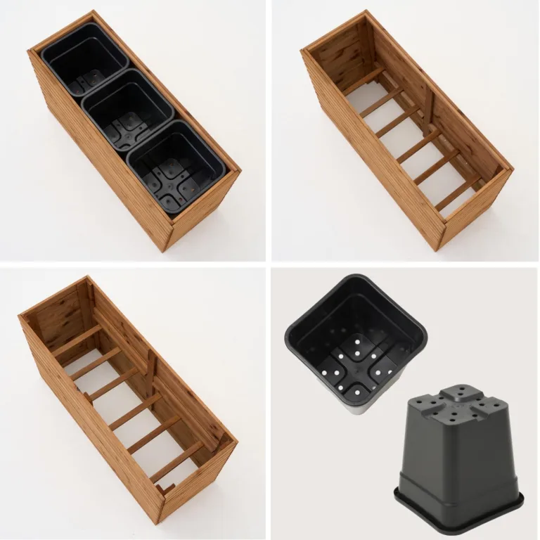 Pflanzkübel mit Rankgitter Spalier mit Pflanzkasten Blumenkasten aus Holz für Garten Balkon Terrasse Hochbeet mit 18L Kunststoff-Pflanzeneinsatz (horizontal-braun, 98x36x55 H130) – Bild 5