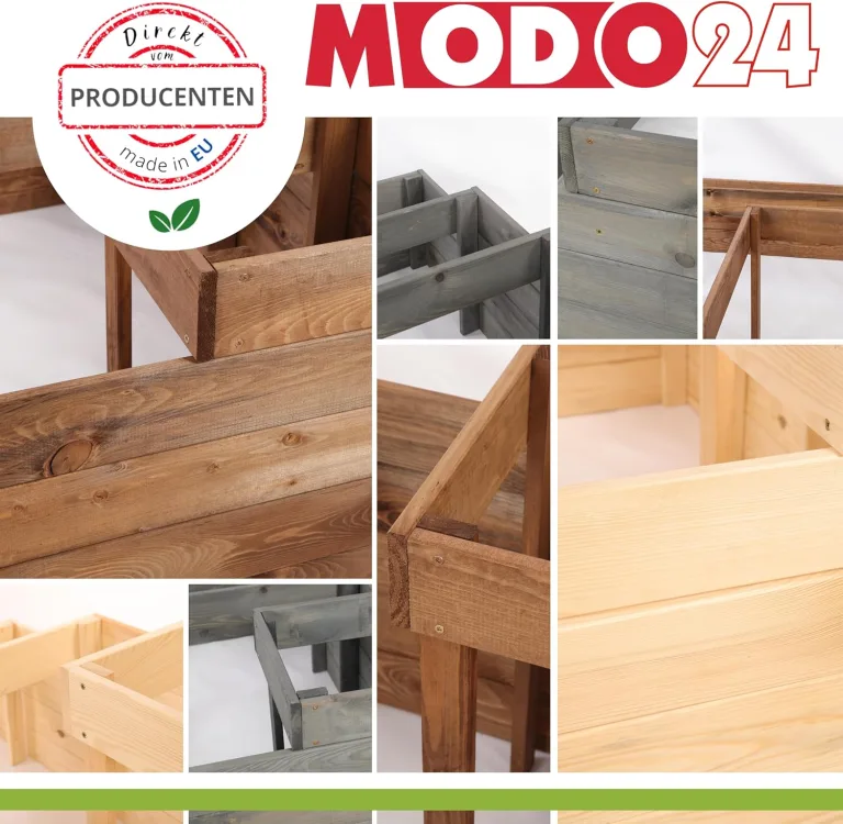Hochbeet, Kräuterbeet, Gartenbeet, Pflanzbeet, Blumenbeet, Stufenbeet, Holz Stufen Treppe, für Garten und Terrasse, Kiefernholz, Massivholz, Abmessungen 36x119x119 cm, Farbe: Natur – Bild 8