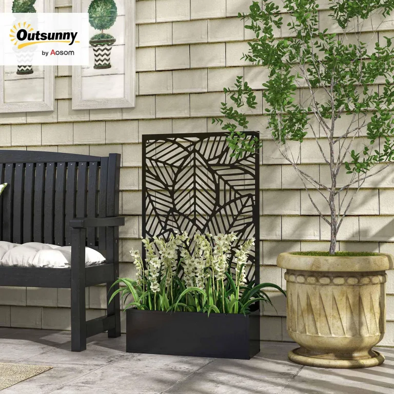 Outsunny Hochbeet Pflanzkasten, Pflanzkübel wandmontage Blumenkasten Metall, Gartenspalier 61 x 23 x 113cm für Garten Balkon Terrasse, Blumenkübel für Kletterpflanzen, Blumen – Bild 2