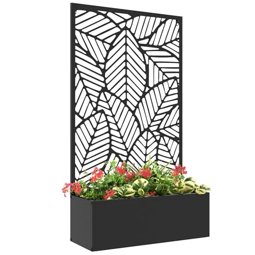 Outsunny Hochbeet Pflanzkasten, Pflanzkübel wandmontage Blumenkasten Metall, Gartenspalier 61 x 23 x 113cm für Garten Balkon Terrasse, Blumenkübel für Kletterpflanzen, Blumen – Bild 10