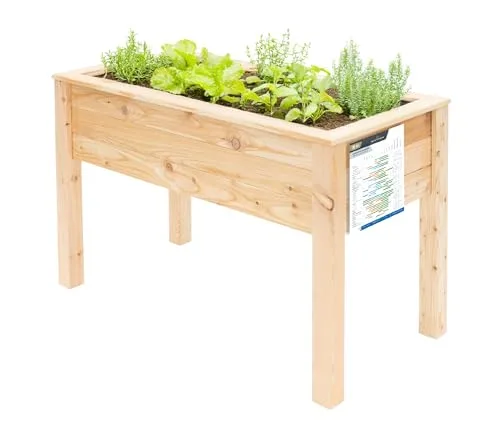 WESTMANN Hochbeet Emily aus Lärchenholz inkl. Aussaatkalender| 120x65x75 cm Natur | Kräuterbeet für den Außenbereich | Stelzenhochbeet zum Bepflanzen von Gemüse & Kräutern – Bild 9