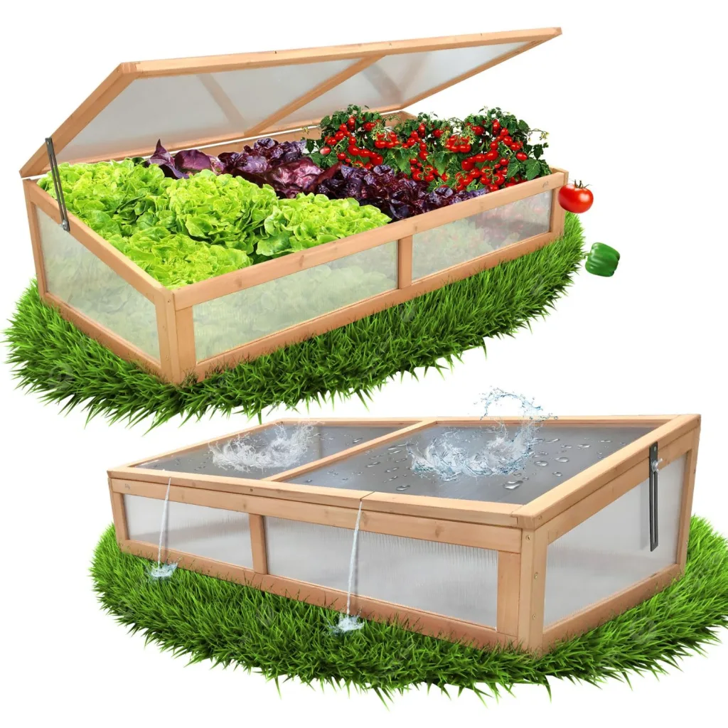 Coemo Frühbeetaufsatz Holz 90 × 60 × 30 cm – Gewächshaus-Abdeckung für Hochbeet – Wetterfester Frühbeetkasten mit Deckel – Schutz für Jungpflanzen & Gemüse – Hochbeet-Bausatz Outdoor