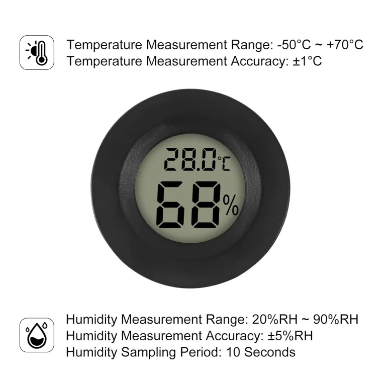 AITRIP 5 x Mini Digital Hygrometer Gauge Indoor Thermometer, Temperatur-Feuchtigkeitsmessgerät für Luftbefeuchter Gewächshaus Gläser Reptilien Gitarrenkoffer, Fahrenheit (℉) oder Celsius(℃) Schwarz – Bild 3
