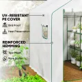 Outsunny Gartengewächshaus PE mit Regalen 3 Ebenen, Balkongewächshaus, verstärkte Plane 135 g/m², Stahlrahmen, aufrollbare Reißverschlusstür, für Gemüse Pflanzen Blumen, 140x143x190cm, weiß - Thumbnail 4
