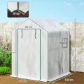 Outsunny Gartengewächshaus PE mit Regalen 3 Ebenen, Balkongewächshaus, verstärkte Plane 135 g/m², Stahlrahmen, aufrollbare Reißverschlusstür, für Gemüse Pflanzen Blumen, 140x143x190cm, weiß - Thumbnail 5