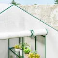 Outsunny Gartengewächshaus PE mit Regalen 3 Ebenen, Balkongewächshaus, verstärkte Plane 135 g/m², Stahlrahmen, aufrollbare Reißverschlusstür, für Gemüse Pflanzen Blumen, 140x143x190cm, weiß - Thumbnail 9