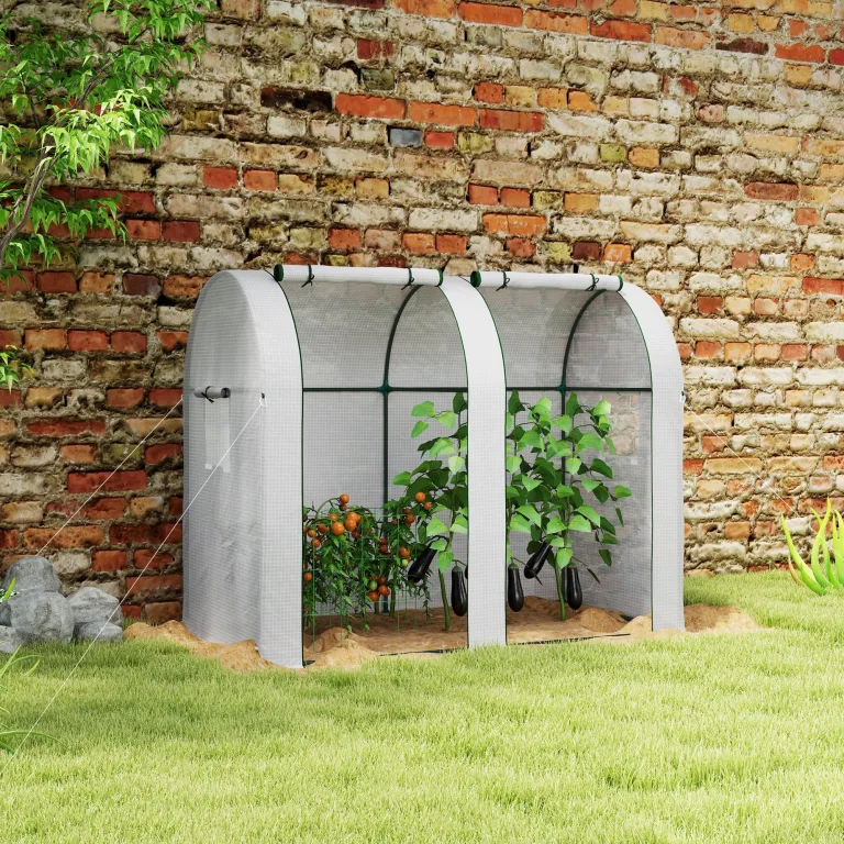 Outsunny Gartengewächshaus 1,8 m² Tomatenhaus Abm. 1,85L x 0,9l x 1,5H m 2 Rolltüren mit Reißverschluss 4 Rollfenster Stahl PE mit hoher Dichte 135 g/m² UV-beständig weiß – Bild 2