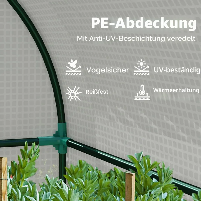 Outsunny Gartengewächshaus 1,8 m² Tomatenhaus Abm. 1,85L x 0,9l x 1,5H m 2 Rolltüren mit Reißverschluss 4 Rollfenster Stahl PE mit hoher Dichte 135 g/m² UV-beständig weiß – Bild 4