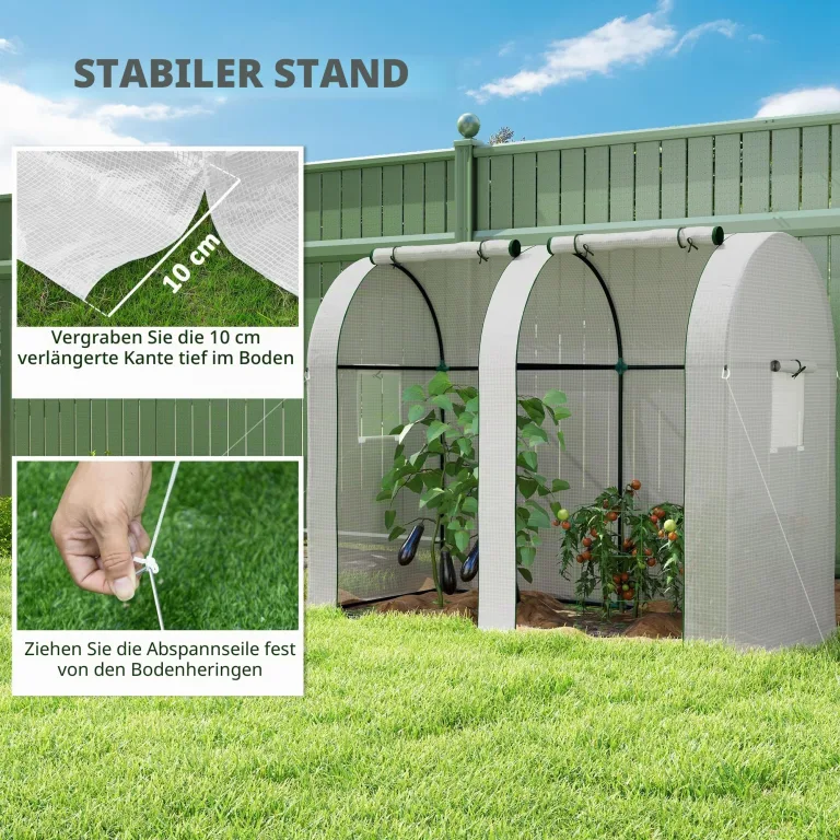 Outsunny Gartengewächshaus 1,8 m² Tomatenhaus Abm. 1,85L x 0,9l x 1,5H m 2 Rolltüren mit Reißverschluss 4 Rollfenster Stahl PE mit hoher Dichte 135 g/m² UV-beständig weiß – Bild 7