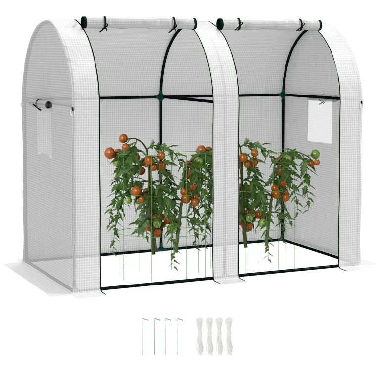 Outsunny Gartengewächshaus 1,8 m² Tomatenhaus Abm. 1,85L x 0,9l x 1,5H m 2 Rolltüren mit Reißverschluss 4 Rollfenster Stahl PE mit hoher Dichte 135 g/m² UV-beständig weiß – Bild 1