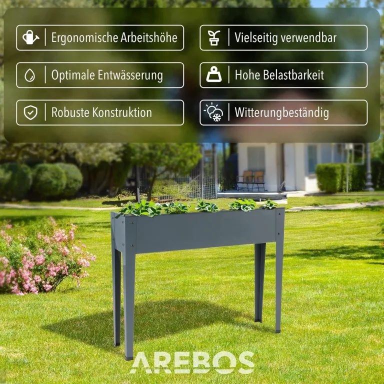 Arebos Hochbeet 101,5 x 26 x 80 cm | Frühbeet Kräuterbeet Pflanzenbeet Blumenkasten Garten Terassen Gemüsebeet Gartenbeet Blumenkübel für Balkon | ideal für den Anbau von Gemüse Obst Kräutern – Bild 3