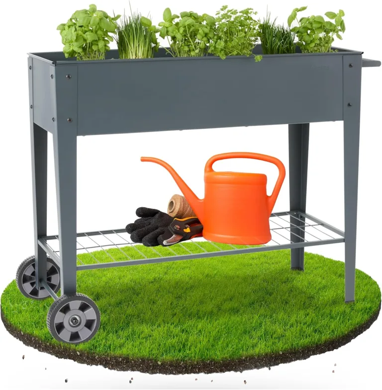 Arebos Hochbeet mit Rädern und Ablage 108 x 51 x 80 cm | Frühbeet Kräuterbeet Blumenkasten Garten Terassen Gemüsebeet Gartenbeet Blumenkübel für Balkon | ideal für den Anbau von Gemüse Obst Kräutern – Bild 1