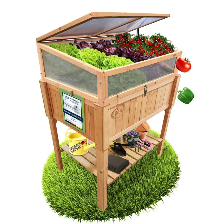 Coemo Hochbeet mit Frühbeetaufsatz 90 × 40 × 120 cm – ergonomisches Gartenbeet aus Holz – wetterfest & nachhaltig – für Gemüse, Kräuter & Blumen – rückenschonend mit Stauraum & einfacher Montage – Bild 1