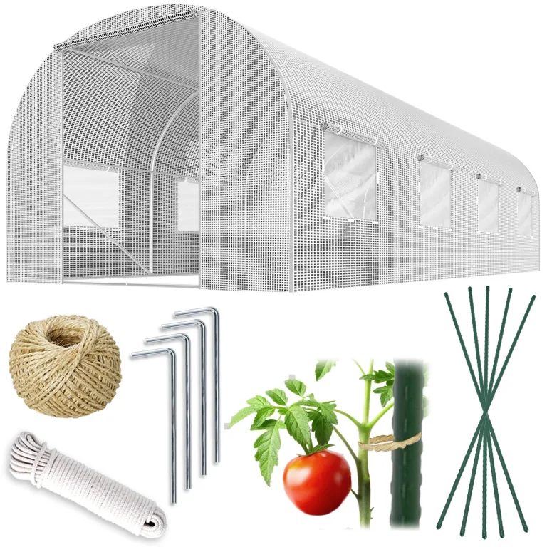 Garten-Gewächshaus Tunnel 2,5 × 4 m - 10 m² Folientunnel mit Stahlrahmen | PE-Folie 140 g/m² UV-beständig | 8 Fenster mit Moskitonetz | Pflanzenschutz | Rosa – Bild 9