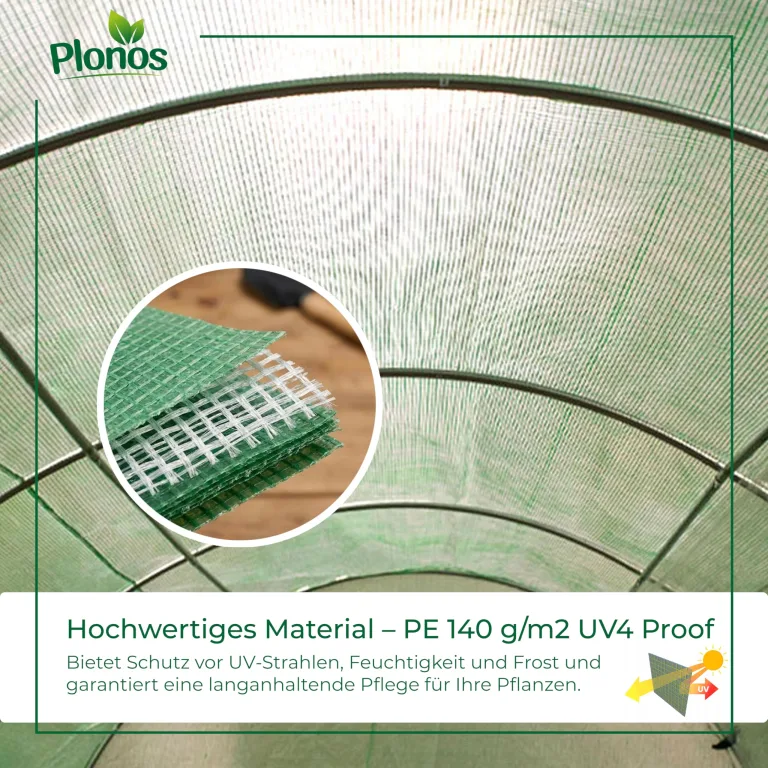 Garten-Gewächshaus Tunnel 2 × 3 m - 6 m² Folientunnel mit Stahlrahmen | PE-Folie 140 g/m² UV-beständig | 6 Fenster mit Moskitonetz | Pflanzenschutz | Grün – Bild 6