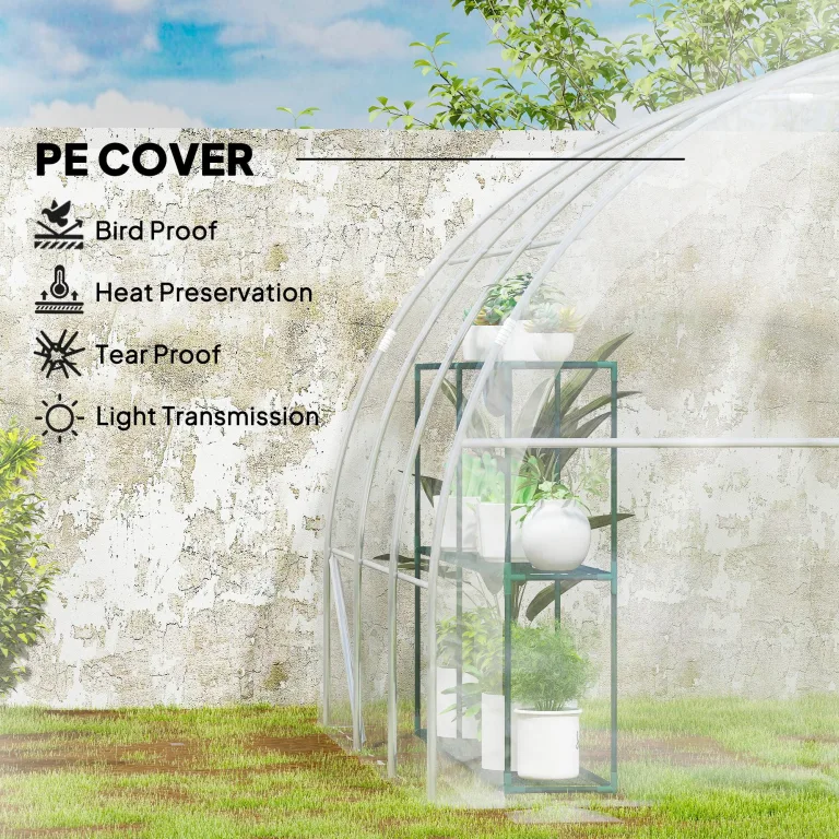 Outsunny Garten-Gewächshaus, Tunnel, 3 x 3 x 2 m, 9 m², mit Scharniertür, Plane aus Polyethylen, 150 g/m², für Gemüse, Pflanzen, Blumen – Bild 3