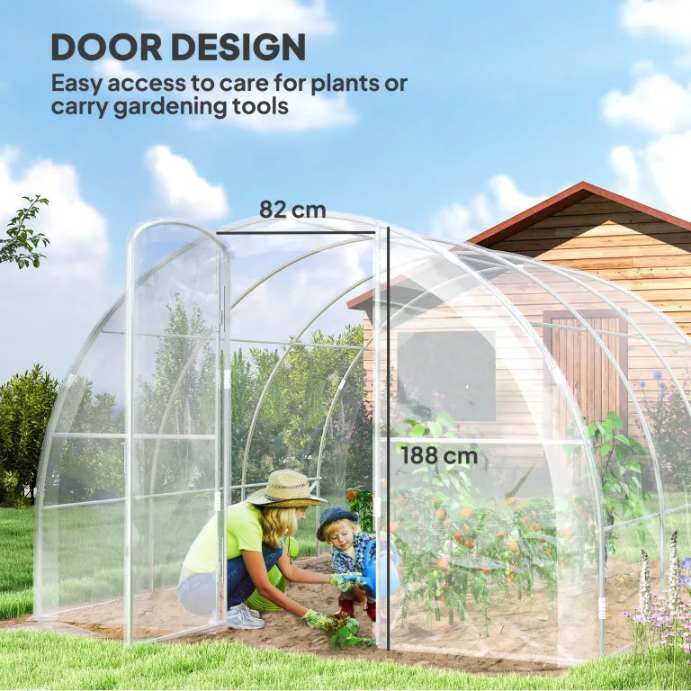 Outsunny Garten-Gewächshaus, Tunnel, 3 x 3 x 2 m, 9 m², mit Scharniertür, Plane aus Polyethylen, 150 g/m², für Gemüse, Pflanzen, Blumen – Bild 4