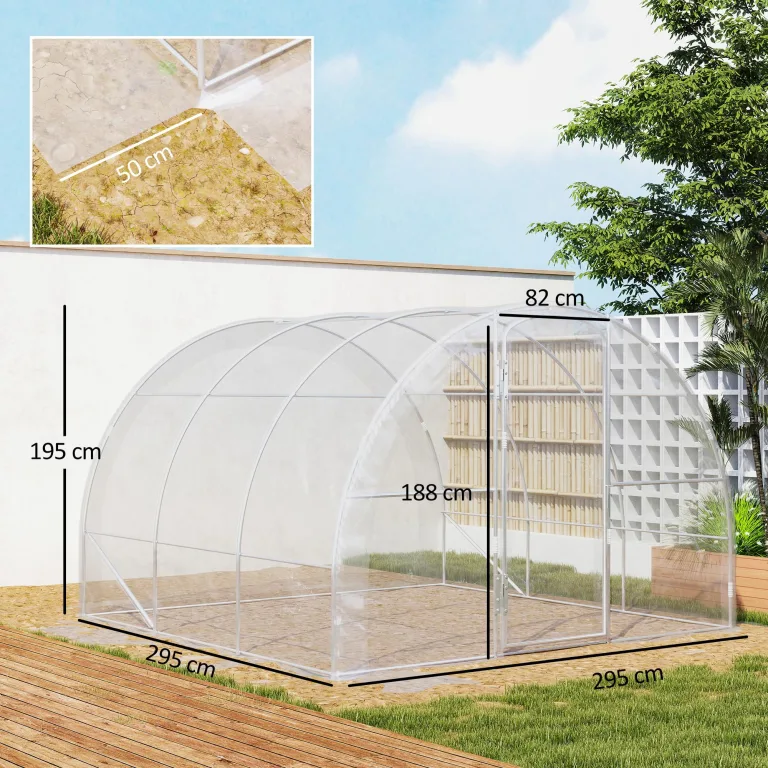 Outsunny Garten-Gewächshaus, Tunnel, 3 x 3 x 2 m, 9 m², mit Scharniertür, Plane aus Polyethylen, 150 g/m², für Gemüse, Pflanzen, Blumen – Bild 5