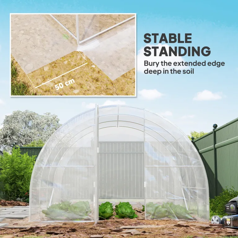 Outsunny Garten-Gewächshaus, Tunnel, 3 x 3 x 2 m, 9 m², mit Scharniertür, Plane aus Polyethylen, 150 g/m², für Gemüse, Pflanzen, Blumen – Bild 6