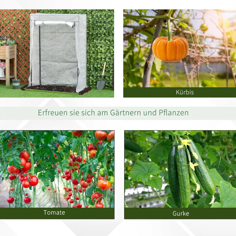 Outsunny Gewächshaus mit Tür, Winterfest Foliengewächshaus aus Stahl, Treibhaus für Balkon, Garten, Tomatenhaus 100x50x150cm, Tomatengewächshaus für Tomaten, Gemüse, Blumen, Pflanzen, Weiß – Bild 5