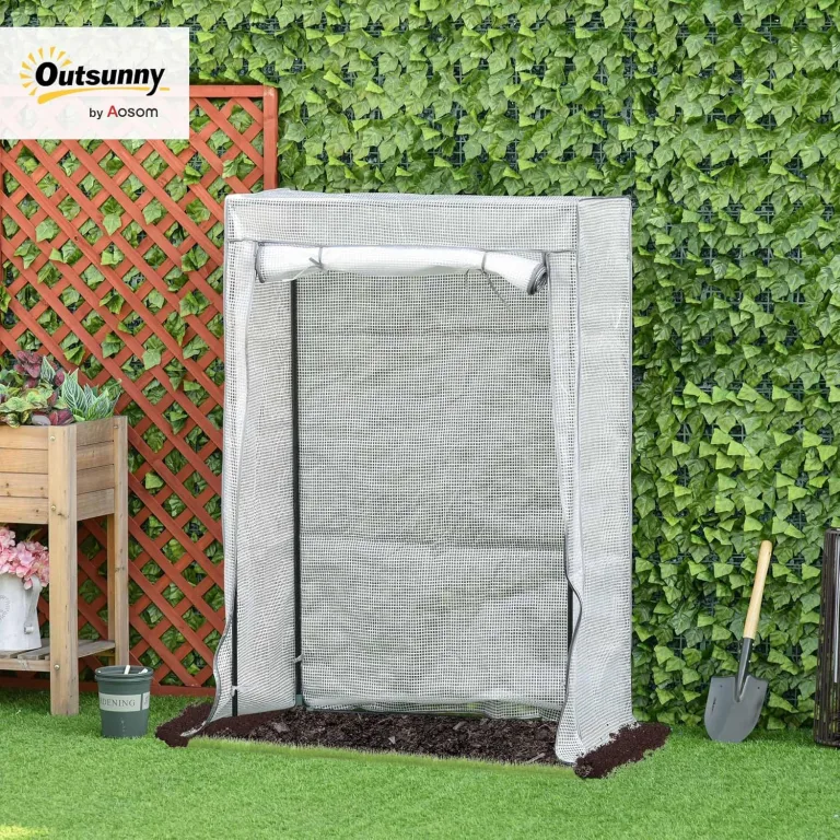 Outsunny Gewächshaus mit Tür, Winterfest Foliengewächshaus aus Stahl, Treibhaus für Balkon, Garten, Tomatenhaus 100x50x150cm, Tomatengewächshaus für Tomaten, Gemüse, Blumen, Pflanzen, Weiß – Bild 2