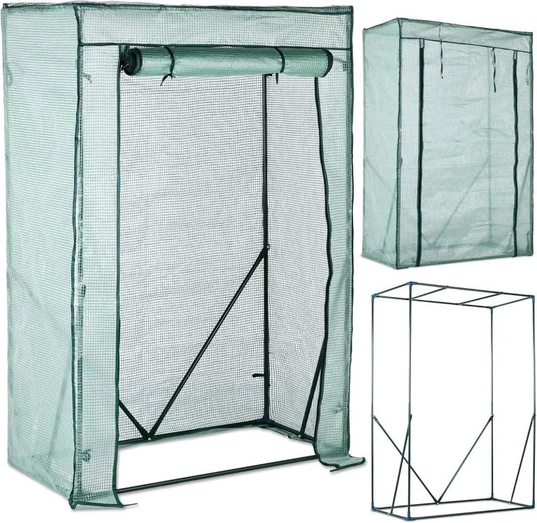 TOM Foliengewächshaus Folientunnel stabile 140g/m² extra langlebig – Wählen Sie aus 2 Größen: 1,6m2 / 0,8m2 Gewächshaus mit 4 Erdankern – Stahlrohrkonstruktion – für Tomaten & Co. (Grün, 0,5m2) – Bild 1