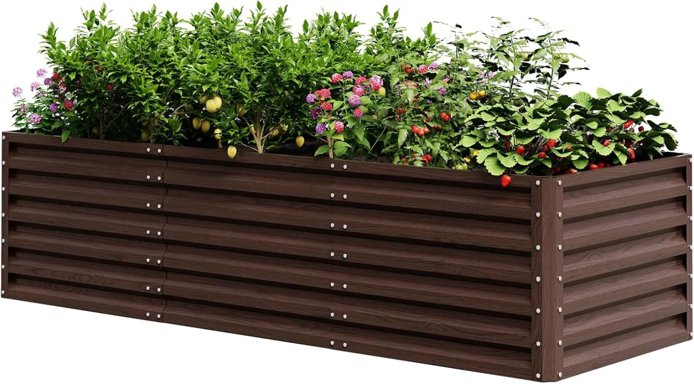 UDPATIO Hochbeet aus Metall,240x60x90 cm,Zink-Aluminium Freistehendes Hochbeete für Garten und Balkon, 1296 L Pflanzkasten für Garten, zum Anbau von Gemüse, Blumen und Obst, Rot Holz-Effekt - Bild 1