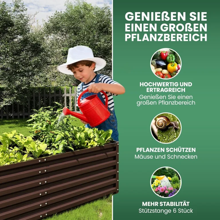 UDPATIO Hochbeet aus Metall,240x60x90 cm,Zink-Aluminium Freistehendes Hochbeete für Garten und Balkon, 1296 L Pflanzkasten für Garten, zum Anbau von Gemüse, Blumen und Obst, Rot Holz-Effekt – Bild 5