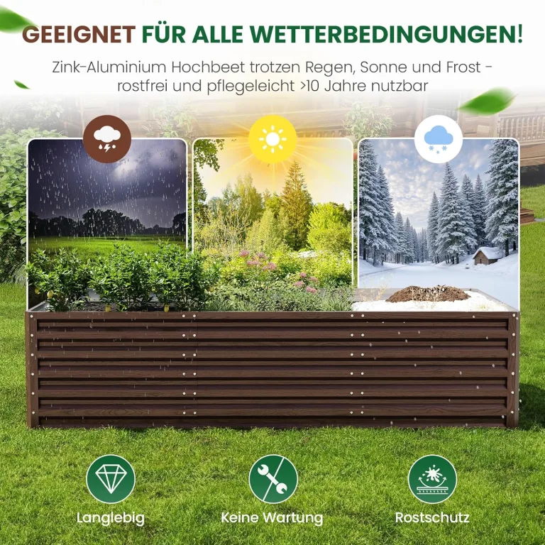 UDPATIO Hochbeet aus Metall,240x60x90 cm,Zink-Aluminium Freistehendes Hochbeete für Garten und Balkon, 1296 L Pflanzkasten für Garten, zum Anbau von Gemüse, Blumen und Obst, Rot Holz-Effekt – Bild 6