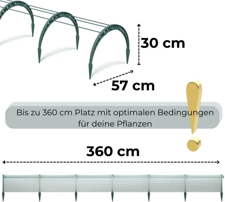 Pflanztunnel Gartentunnel Treibhaus Tomatenhaus Tunnelbögen 2 Größen (Grün, 3,60m) – Bild 6